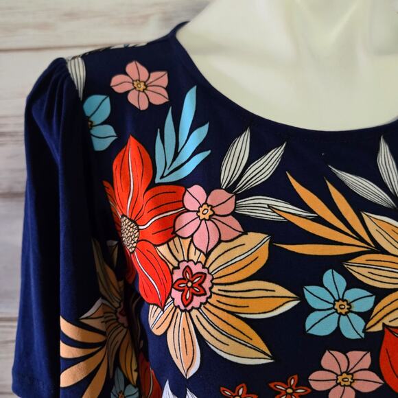 Alexandra + Oak Short Sleeve Navy blue Floral Shift Dress sz Small - Picture 3 of 5